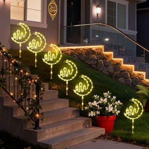 Aurelema 6 Pack Ramadan Mubarak Outdoor Decoration Lights Eid Outside Patio Pathway Landscape Lights Yard Stake Driveway Lawn Walkway Decoration Star Moon for Eid Mubarak Ramadan Party Favors Gifts - Image 4
