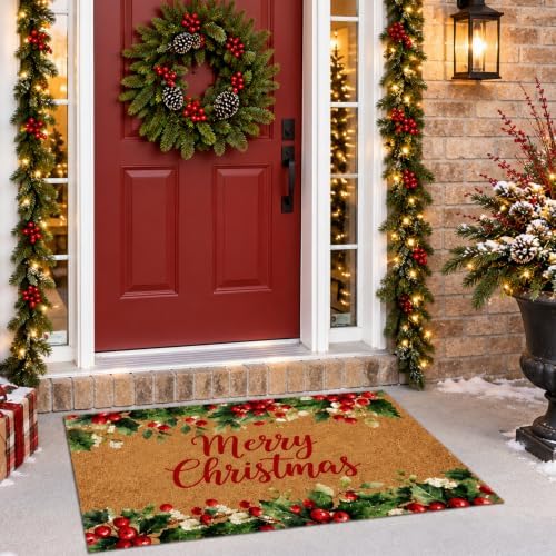 Thiccywoov 2 Pcs Merry Christmas Doormat and Wreath Set for Front Door - Image 2