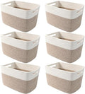 6 Pack Woven Rope Baskets, 12.6"×9"×7.8" Storage Bins, White&Brown by HZFTJOY