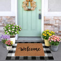 2-Piece Front Door Mat Set, Coir Welcome Mat & Black White Plaid Mat by PIXFAIRY