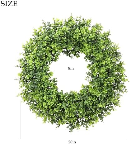 20IN Artificial Boxwood Wreaths for Front Door,Spring Summer All Season Wreath,Green Wreath Suitable for Wall、Door、Farmhouse 、Indoor、Outdoor Decor - Image 6