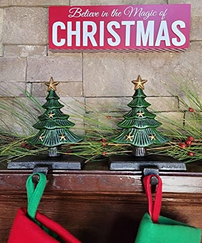 Lulu Decor Cast Iron Christmas Stocking Holders for Mantle, Solid Green Tree Topped with Gold Star, Weighted Sturdy Tree Hooks Hangers for Holiday Decoration (Set of 3) - Image 5