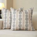 DOMVITUS Floral Throw Pillow Covers 24x24 Inch Set of 2, Block Print Decorative Pillow Covers Vintage Striped Neutral Farmhouse Boho Home Decor for Couch Sofa Bed Living Room, Neutral by Domvitus