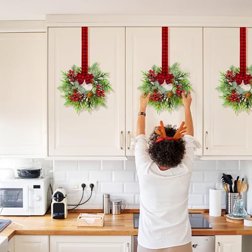 6 Pcs Small Christmas Wreath - Mini Wreaths with Red Berry Pine Eucalyptus Christmas Wreaths for Door Kitchen Cabinets Window Fireplaces Decor - Image 7