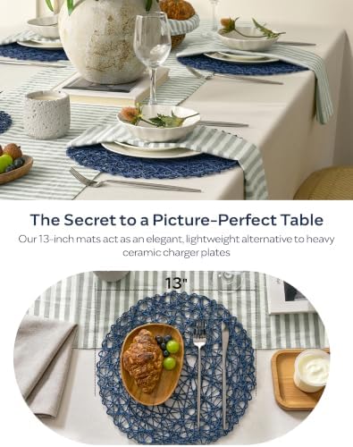 Leetaltree Round Bohemian Woven Paper Placemats Set of 12, Blue - Image 5