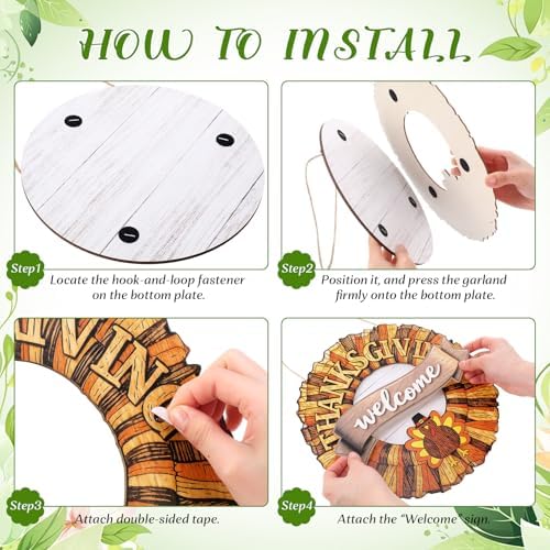Interchangeable Welcome Sign Wood Wreath, 13 Inserts Front Door - Image 3