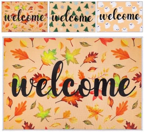 3 Pcs Seasonal Welcome Doormats 23.6"x15.7" Fall Autumn Thanksgiving Door Mat Halloween Ghost Doormat Winter Christmas Snowflake Welcome Rugs for Front Door Porch Entryway Kitchen Holiday Home Decor - Image 3