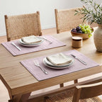 ZeeMart Linen Checked Farmhouse Placemats Set of 6, Pink 13x19in - Image 2
