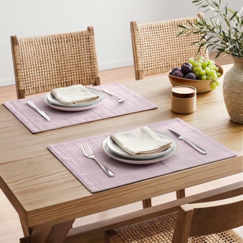 ZeeMart Linen Checked Farmhouse Placemats Set of 6, Pink 13x19in - Image 2