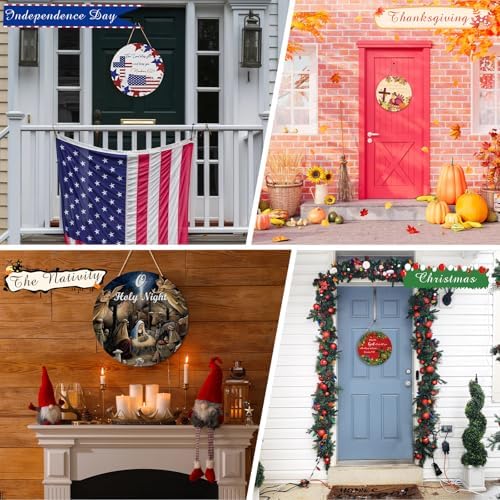 Geelin 12 Pcs Christian Seasonal Sign 12 Inch Easter Jesus He Is Risen Door Decoration Religious Cross Wood Wreath Spring Wall Hanging Art for 4th July Summer Outdoor Decor - Image 6