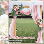 Thiccywoov 4 Pcs Wedding Arch Flowers and Drape Kit Include 2 Artificial Floral Swag and 2 Chiffon Drapes, Faux Flower Set for DIY Wedding Party Reception Ceremony Backdrop Rose Decoration (Pink) - Image 6