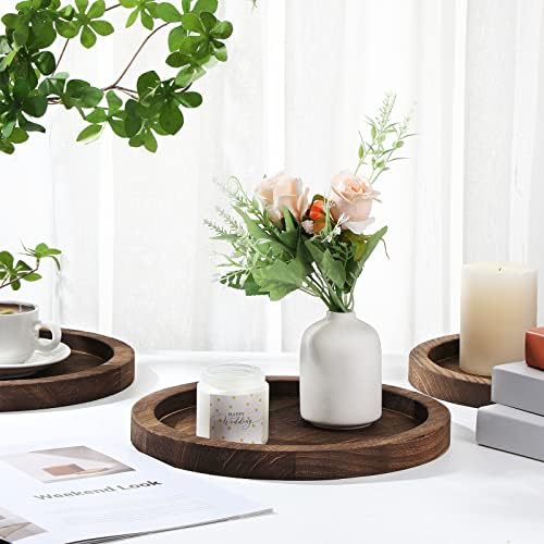 Sintuff 6 Pcs Wooden Candle Plate Holder Tray, Brown - Image 6