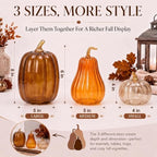 Yungyan Set of 3 Glass Pumpkin Fall Decor Table Centerpiece, Brown Tones - Image 5