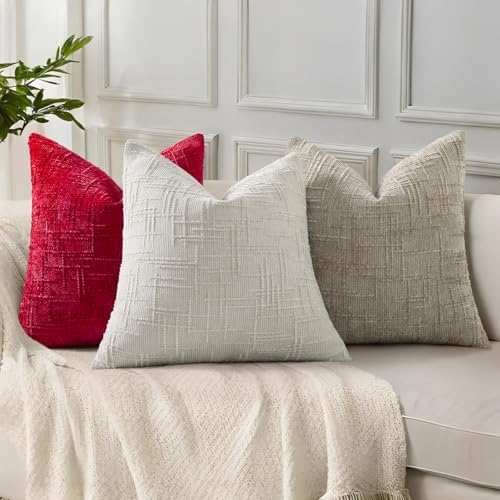 decorUhome Textured Chenille Throw Pillow Covers 16x16 Set of 2 Red - Image 4