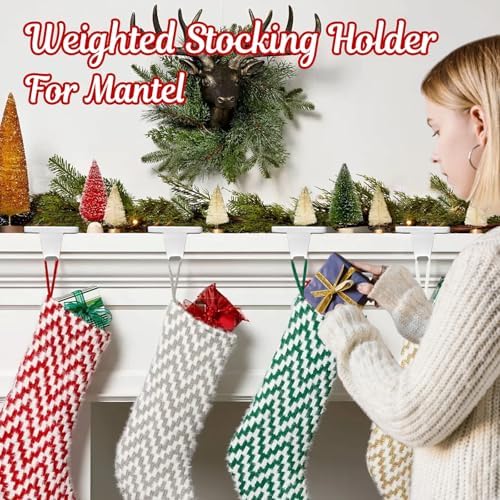 HMASYO Christmas Stocking Holders for Mantle Set of 4, White Heavy Duty Iron Stocking Hangers Base, Low Profile Weighted Stocking Holder Hooks for Fireplace Tabletop Shelf Christmas Decoration - Image 5