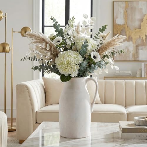 Ceramic Flower Vase with Handles,11" Neutral Tall Clay Beige Terracotta Vases Farmhouse Table Vases with Handle Living Room Decor Rustic Pottery Pots for Home Shelf Coffee Dining Desk Fireplace - Image 5