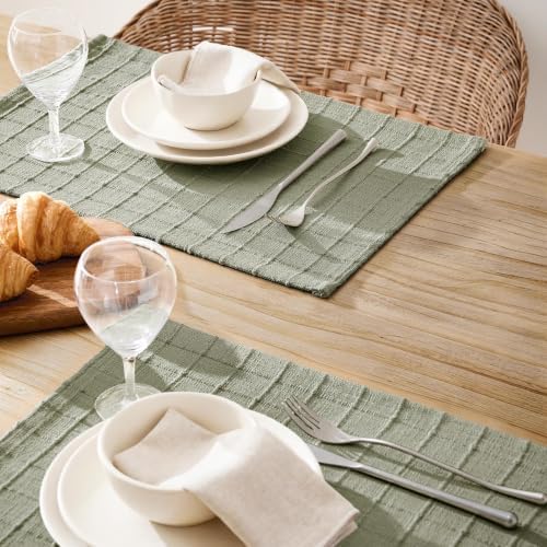 ZeeMart Artisanal Grid Decorative Linen Placemats Set of 6, Seeding Green - Image 3