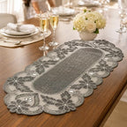 Handmade Beaded Table Runner 13 x 36 Inch, Grey Milky Floral Design, Decorative Dining Table Accent - Image 3