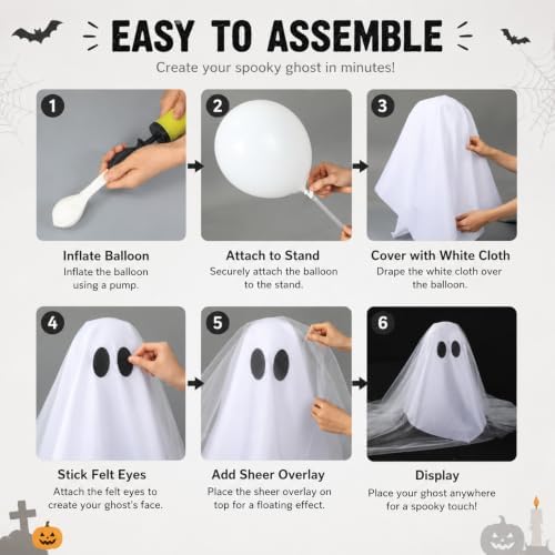 Gilprop 4 Set Halloween Veil Ghost Table Decorations DIY Spooky Ghost Decor - Image 4