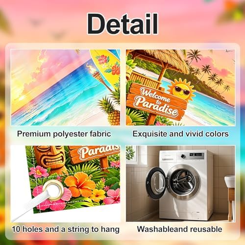 ANNA QUEEN 7x16 ft Garage Door Banner,Reusable Large Outdoor Backdrop for Tropical,Patriotic,Graduation and Christmas Party Decorations (Hawaiian Tropical Beach) - Image 3