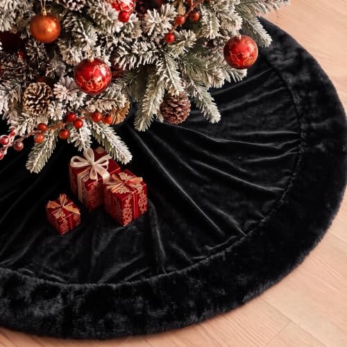 Skylety 48" Velvet Christmas Tree Skirt with Faux Fur Trim,Black by Skylety