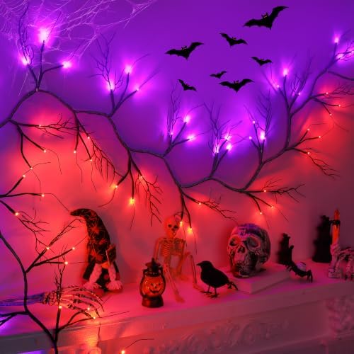 9 FT 72 LED Willow Vine Twig Decor Black Halloween Garland with Orange Purple Lights, Timer 8 Modes Waterproof Battery Operated Indoor Halloween Decorations for Wall Fireplace Mantle Home Office Decor - Image 4