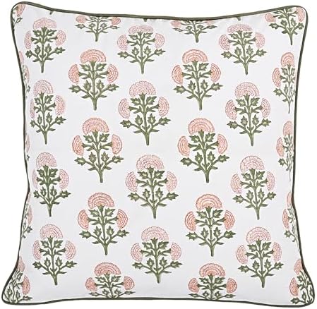 Ridhi Block Print Mughal Buta Peach Pillow Cover 20" x 20" (Pack of 2) Decorative Couch Pillows for Living Room, Farmhouse Chic Boho Cute Outdoor Pillows Covers Gifts for Spring, Mother's Day - Image 5