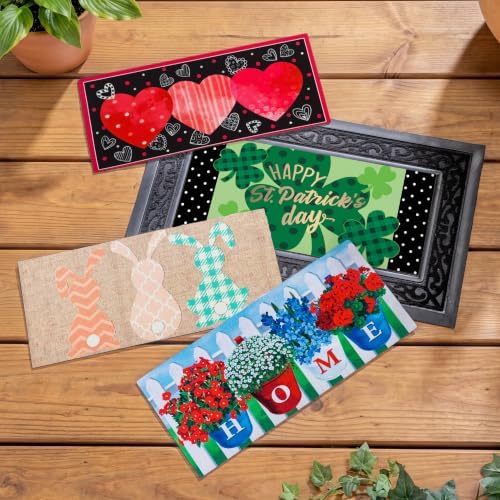 Evergreen Sassafras Spring Holiday Doormat Insert Bundle & Tray Set of 5, Interchangeable Entrance Door mats Indoor and Outdoor Welcome Mat 30 x 18 Tray Non Slip Backing Low Profile by EvergreenFlag