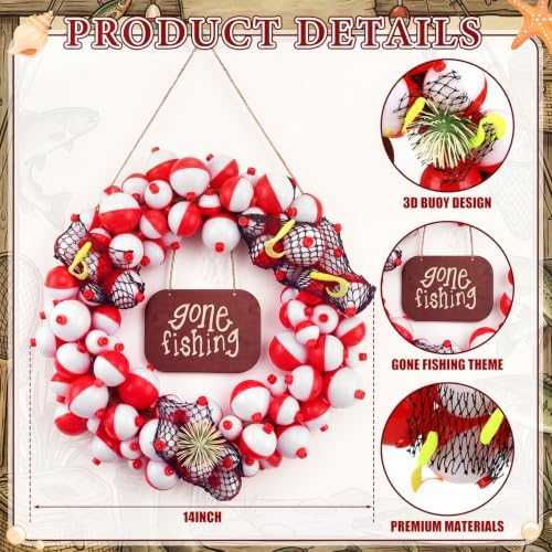 Cinnvoice Front Door Decor Wreath Sign Party Decorations Themed Wreath Ornament for Birthday Party Home Porch Window Wall Art Door Plaque(Gone Fishing) - Image 2