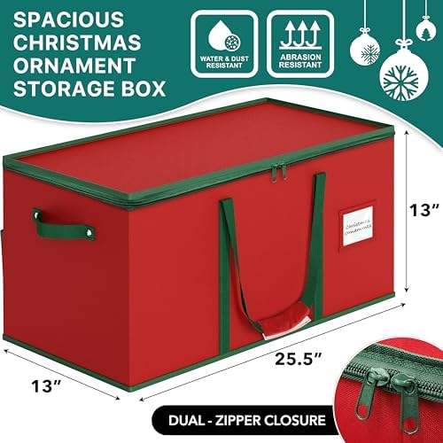 Simple Houseware 128 Christmas Ornament Storage Box with Adjustable Divider - Image 2