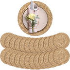 Aneco 24 Pack 12-Inch Round Woven Placemats Natural Hand-Woven Boho Rattan Wicker Bulrush Placemat Farmhouse Rustic Braided Table Mats for Dining & Kitchen Decor by Aneco