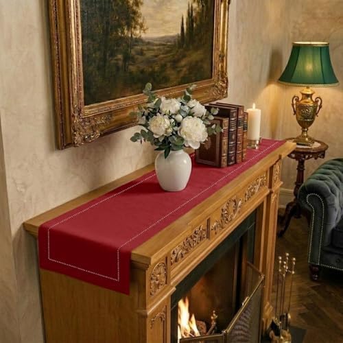 Signature Linen™ by D'Moksha, Red Table Runner 60 Inches, 100% Pure Linen, Hemstitch, Coffee Table Runner, 14 x 60 Inch for Dresser Tables- Fall, Weddings, Outdoor Hosting by DMokshaHomes