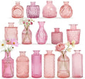 15 Pcs Pink Glass Bud Vases Bulk, Vintage Small Flower Vase Set by SUJUN
