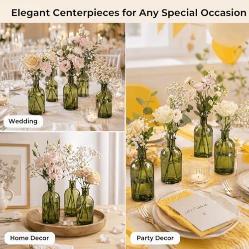 YOUEON 16 Pack Green Glass Bud Vases, Small Bud Vases in Bulk, Glass Flower Vases for Centerpieces, Vintage Decorative Bottle Vases for Flowers, Home Decor, Wedding Reception, Office - Image 5
