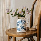 Blue and White Pitcher Vase, 8 Inch Vintage Chinoiserie Ceramic Flower Vase, Rustic Retro Ice Cracked Antique Porcelain Vases for Home Farmhouse Table Centerpieces Shelf Decor - Image 4