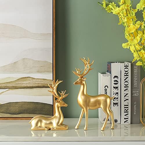 FANTESTICRYAN Large Reindeer Sculpture, Gold Resin Christmas Elk Set of 2 - Image 2