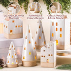 Beeveer 6 Pcs Christmas Ceramic Buildings Decoration, 4.4" to 9.4" White Christmas Tree & Houses Tealight Candle Holders Centerpiece Set for Winter Holiday Village Tabletop Mantel - Image 3