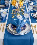 Solino Home 100% Pure Linen Table Runner Indigo Blue Hemstitch, 14 x 156 in - Image 2