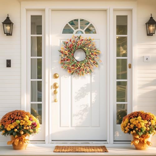 Fall Wreaths for Front Door Outside 24 inch Fall Door Wreath Fall Decorations for Home Decor Autumn Wreath for Fall Front Porch Thanksgiving Harvest Halloween Farmhouse Outdoor Indoors Window Wall - Image 2