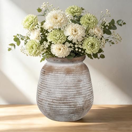 Ceramic Flower Vase Home Decor 7 Inch Rustic Farmhouse Pottery Flower Vase by DILATATA