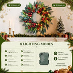 24" Pre-Lit Christmas Wreath Artificial Christmas Wreath with 50 LED Lights - Image 5