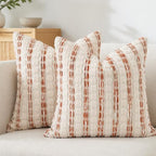CROWNED BEAUTY Farmhouse Boho Throw Pillow Covers, 24x24, Rust Orange by CrownedBeauty