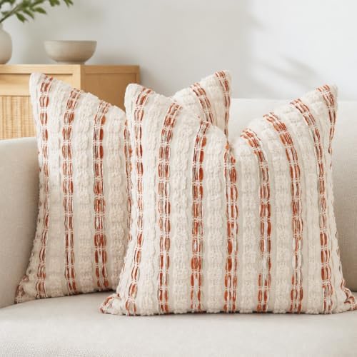 CROWNED BEAUTY Farmhouse Boho Throw Pillow Covers, 24x24, Rust Orange by CrownedBeauty