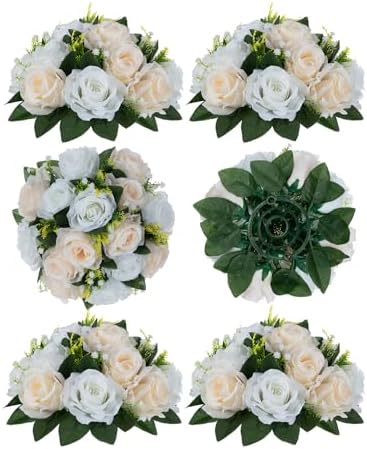 Flower Balls Wedding Flower Centerpieces: 6 Pcs Fake Roses with Base Table by Blosmon