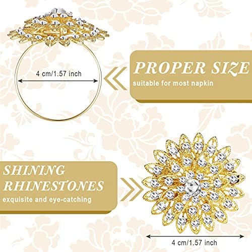 80 Pcs Gold Napkin Rings, Crystal Flower Holders for Holiday Table Setting - Image 2