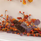 Glitzhome Fall Decor, Fall Garland, 6FT Autumn Eucalyptus Berry Garland, Thanksgiving Harvest Festival Decorations for Outdoor Indoor Home Mantle Porch Wedding Table Wall Arch - Image 6
