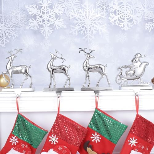 Set of 4 Christmas Stocking Holder for Mantel Reindeer and Sleigh Christmas Stocking Hangers for Fireplace Metal Mantel Hooks Hanger for Christmas (Stocking Holder Set of 4) - Image 5