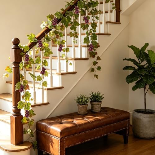 4PCS Artificial Grape Vines with Fruits, Greenery Leaf Garland Plant, 6.56Ft Fake Grapes Leaves for Indoor Outdoor Home Decoration Wedding Party Photo Wall Display - Image 4