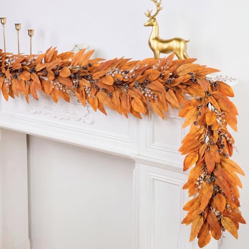 Riceshoot 6 ft Fall Garland for Mantle, Autumn Leaf Thanksgiving Decor by Zuqqaaoor