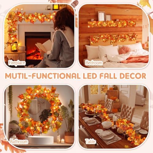 VIHOSE 2 Pack Fall Maple Leaves Thanksgiving Garland 11.5ft, Orange Green - Image 7